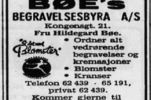 Bilde av Annonse fra Bøe's begravelsesbyrå